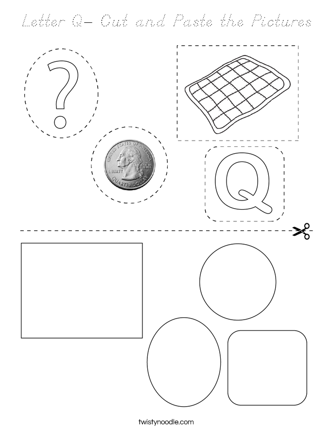 Letter Q- Cut and Paste the Pictures Coloring Page