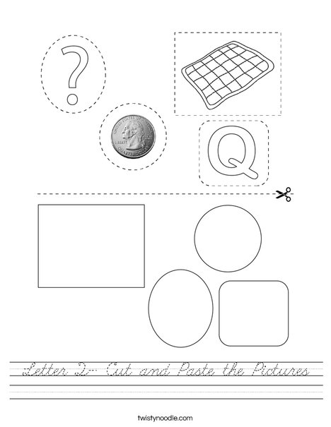Letter Q- Cut and Paste the Pictures Worksheet