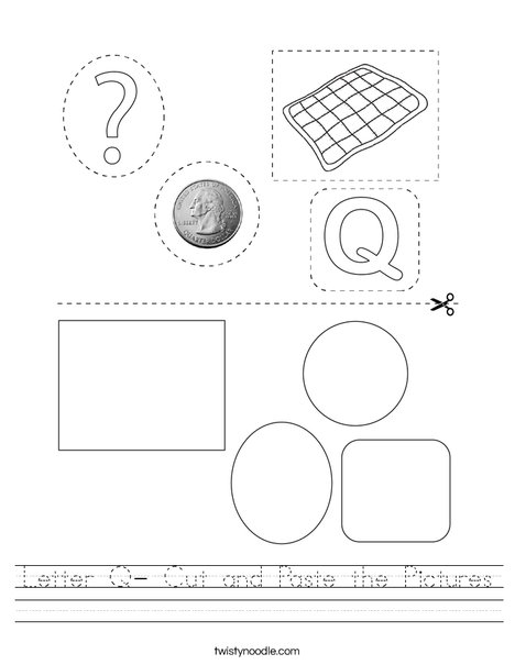 Letter Q- Cut and Paste the Pictures Worksheet