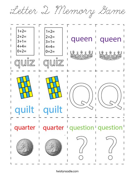 Letter Q Memory Game Coloring Page