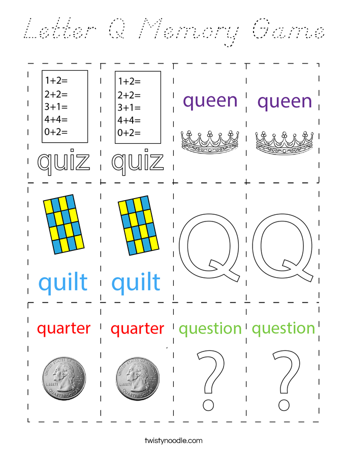 Letter Q Memory Game Coloring Page