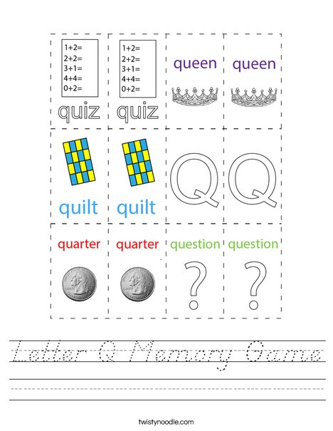 Letter Q Memory Game Worksheet