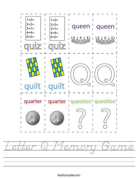 Letter Q Memory Game Worksheet