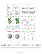 Letter Q Memory Game Handwriting Sheet