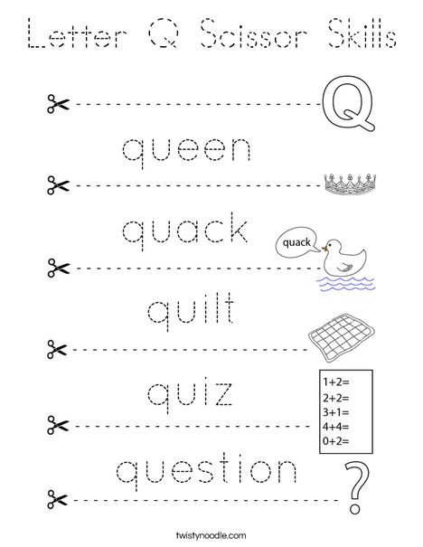 Letter Q Scissor Skills Coloring Page