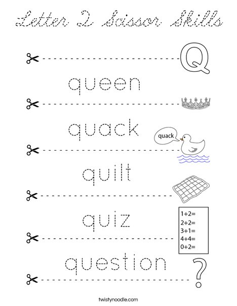 Letter Q Scissor Skills Coloring Page