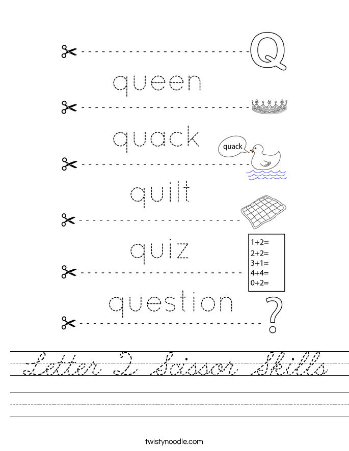 Letter Q Scissor Skills Worksheet