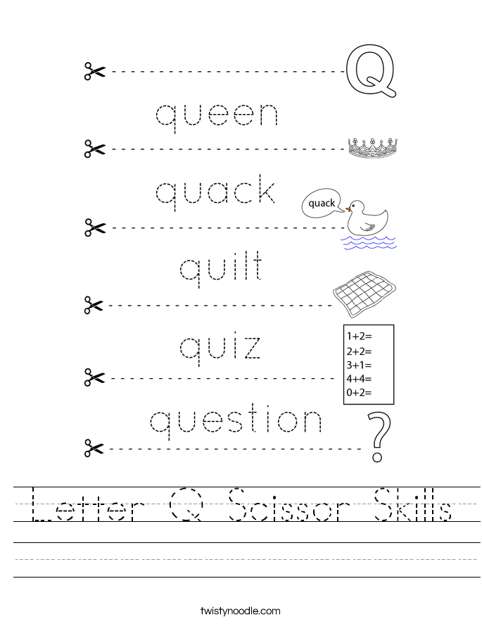 Letter Q Scissor Skills Worksheet