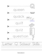 Letter Q Scissor Skills Handwriting Sheet