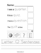 Letter Q Sentences Handwriting Sheet