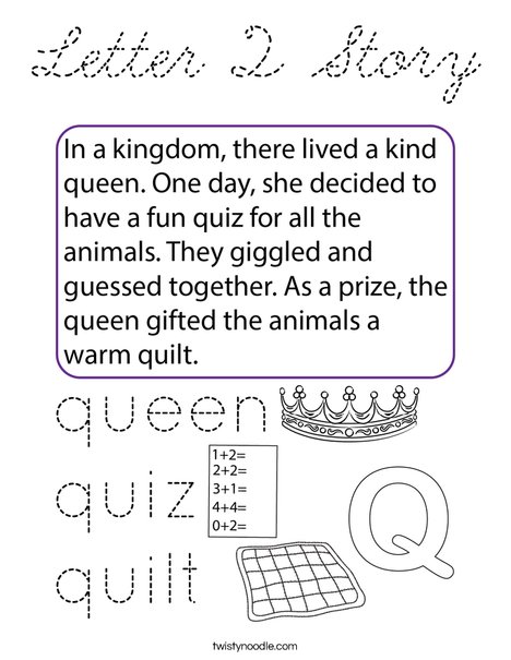 Letter Q Story Coloring Page