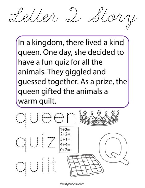 Letter Q Story Coloring Page