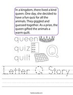 Letter Q Story Handwriting Sheet
