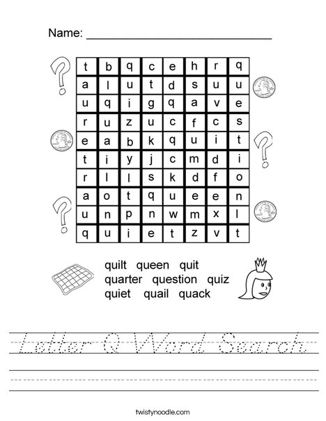 Letter Q Word Search Worksheet