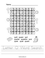 Letter Q Word Search Handwriting Sheet