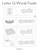 Letter Q Words Puzzle Coloring Page
