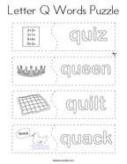 Letter Q Words Puzzle Coloring Page