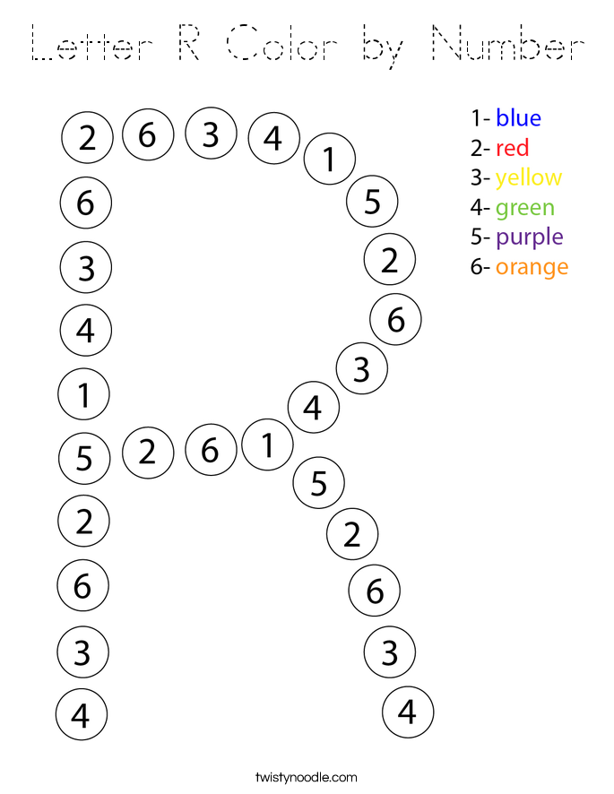 Letter R Color by Number Coloring Page