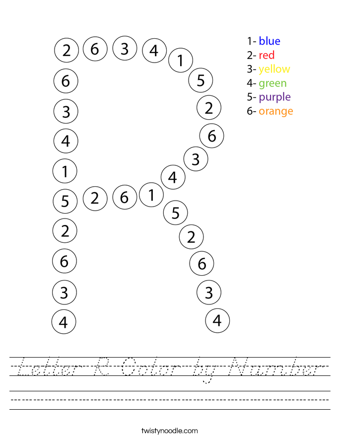 Letter R Color by Number Worksheet