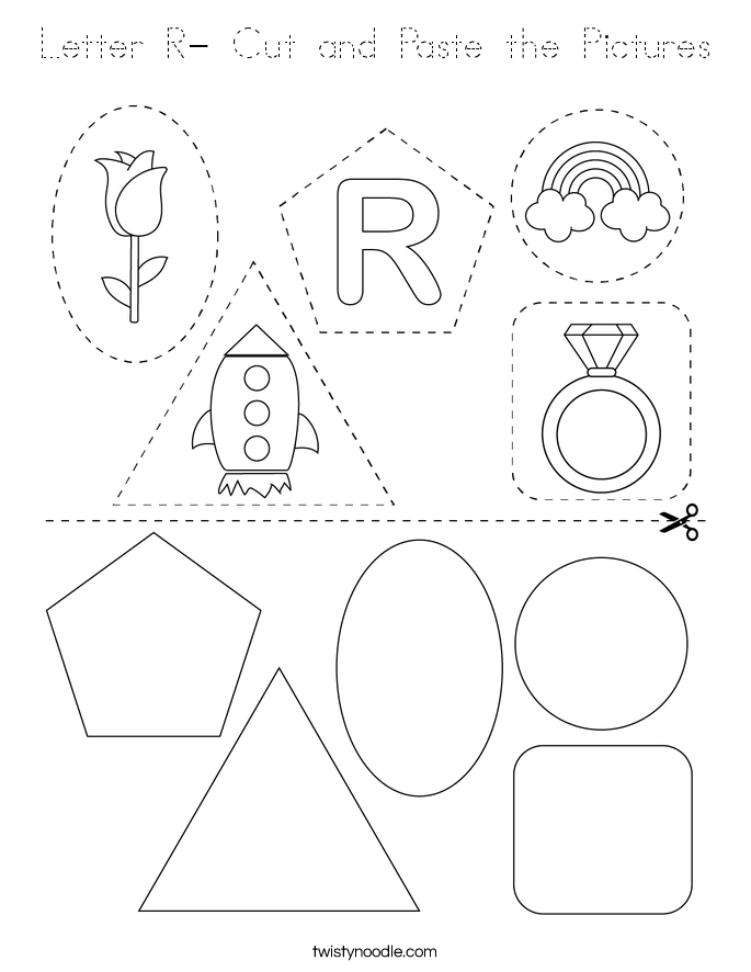 Letter R- Cut and Paste the Pictures Coloring Page