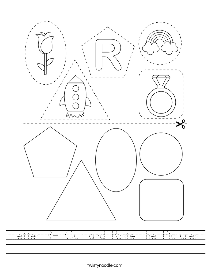 Letter R- Cut and Paste the Pictures Worksheet