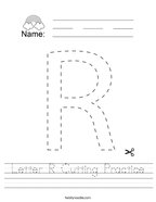 Letter R Cutting Practice Handwriting Sheet