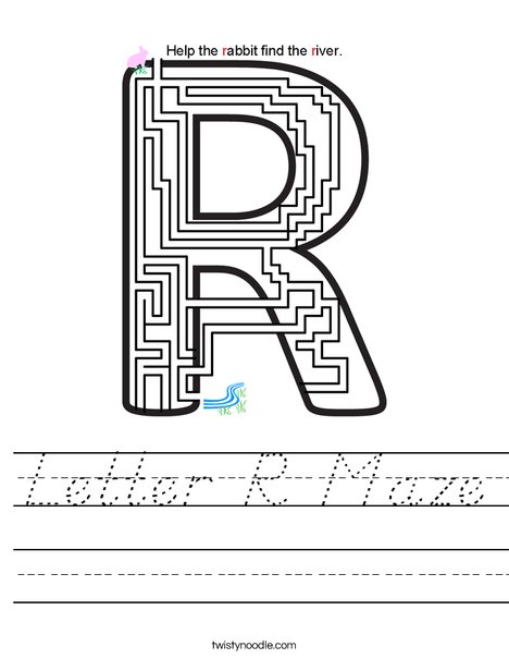 letter r maze worksheet dnealian twisty noodle