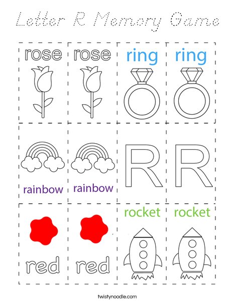 Letter R Memory Game Coloring Page
