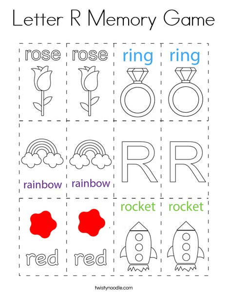 Letter R Memory Game Coloring Page