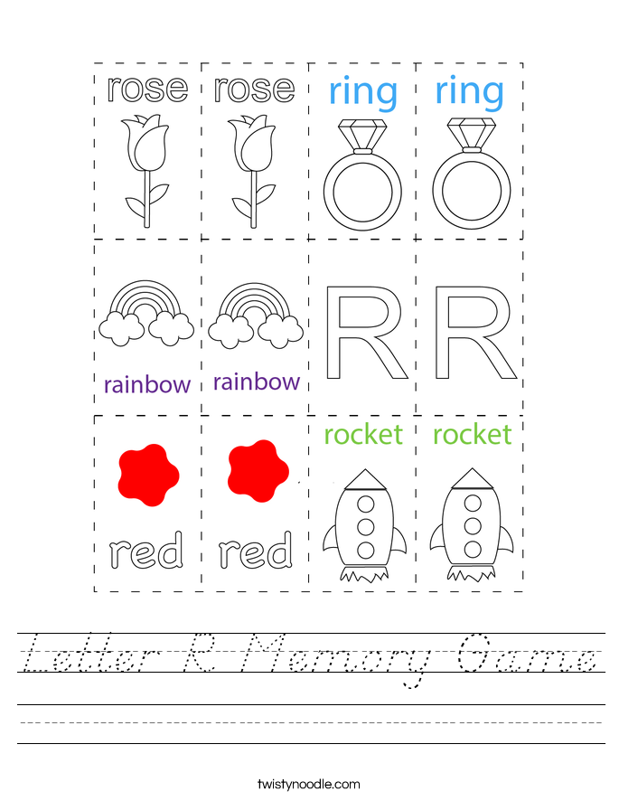 Letter R Memory Game Worksheet