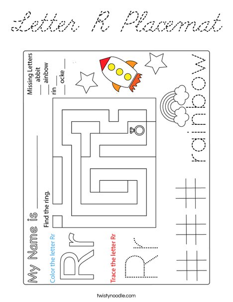Letter R Placemat Coloring Page