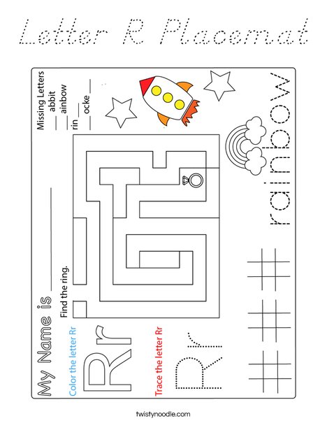 Letter R Placemat Coloring Page