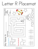 Letter R Placemat Coloring Page