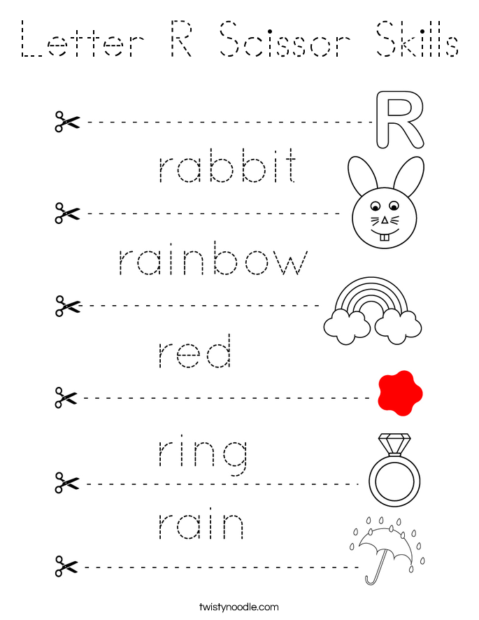 Letter R Scissor Skills Coloring Page