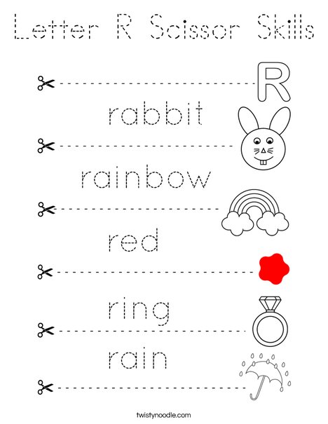 Letter R Scissor Skills Coloring Page