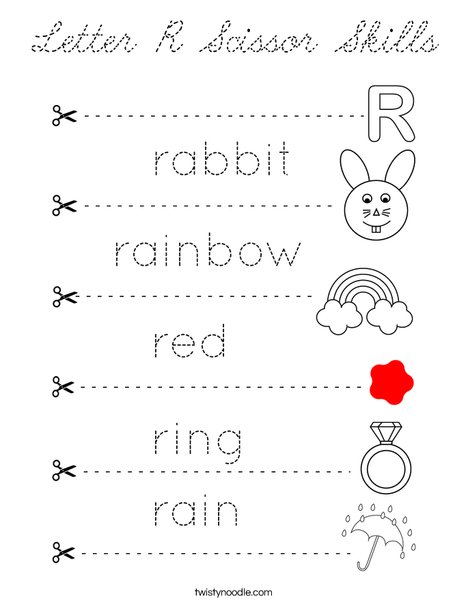 Letter R Scissor Skills Coloring Page
