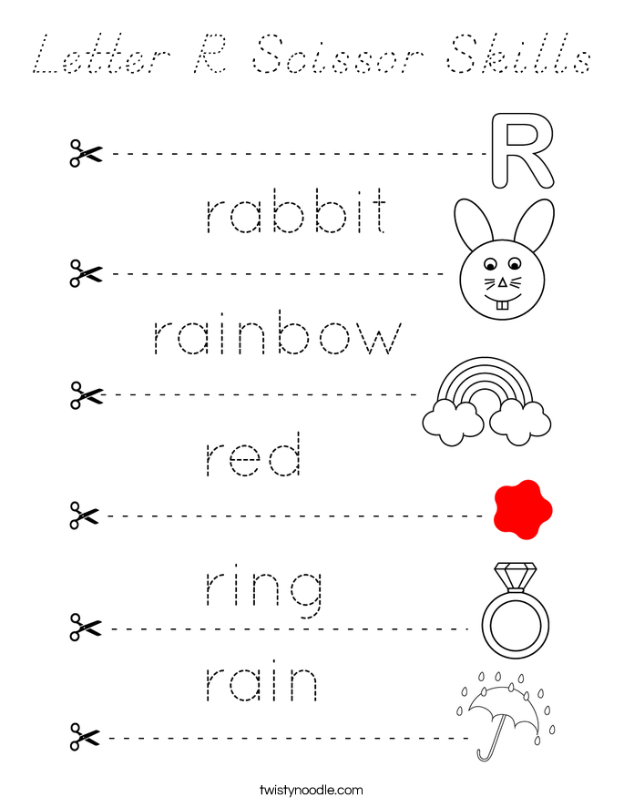 Letter R Scissor Skills Coloring Page