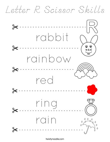 Letter R Scissor Skills Coloring Page