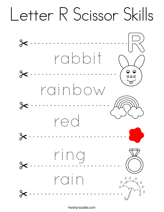Letter R Scissor Skills Coloring Page