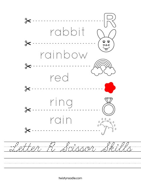 Letter R Scissor Skills Worksheet