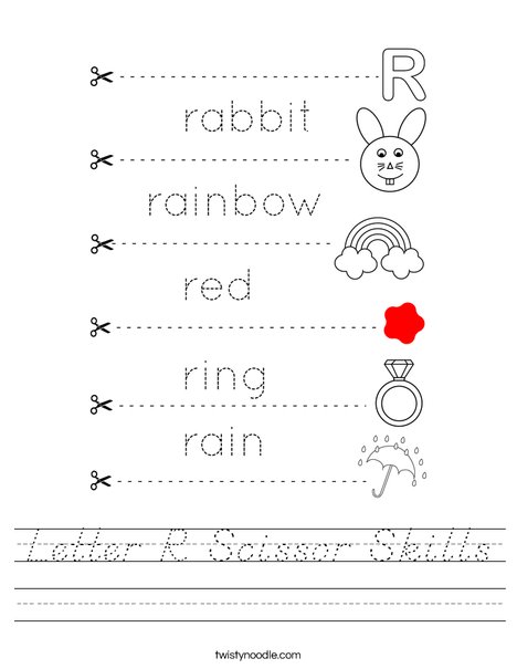 Letter R Scissor Skills Worksheet