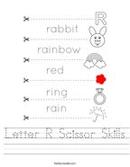 Letter R Scissor Skills Handwriting Sheet