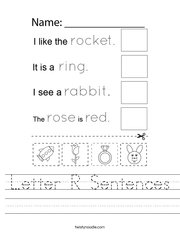 Letter R Sentences Handwriting Sheet