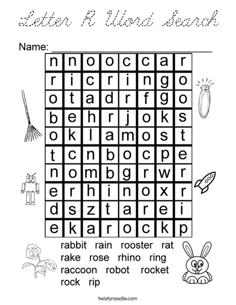 Letter R Word Search Coloring Page