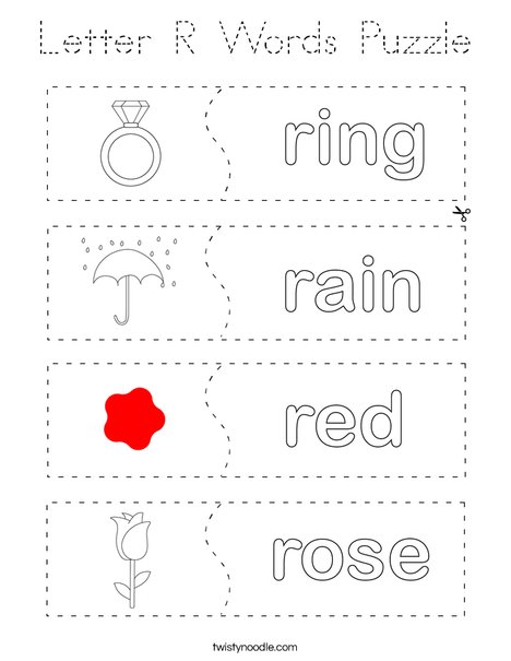 Letter R Words Puzzle Coloring Page