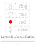 Letter R Words Puzzle Handwriting Sheet