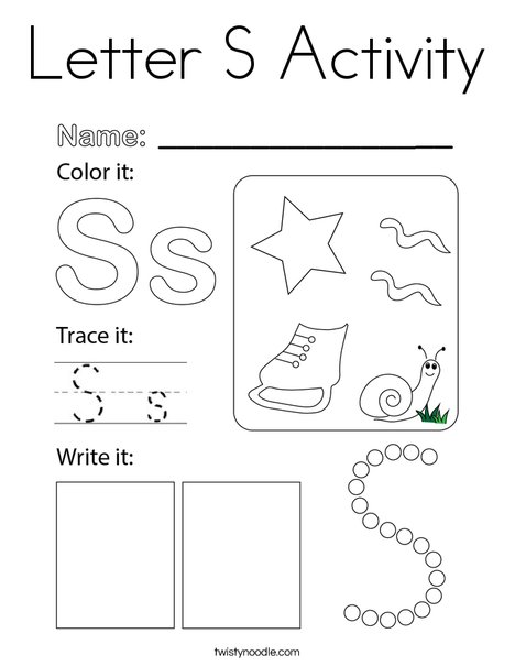 Letter S Activity Coloring Page Twisty Noodle Letter S Activity Coloring Page Twisty Noodle