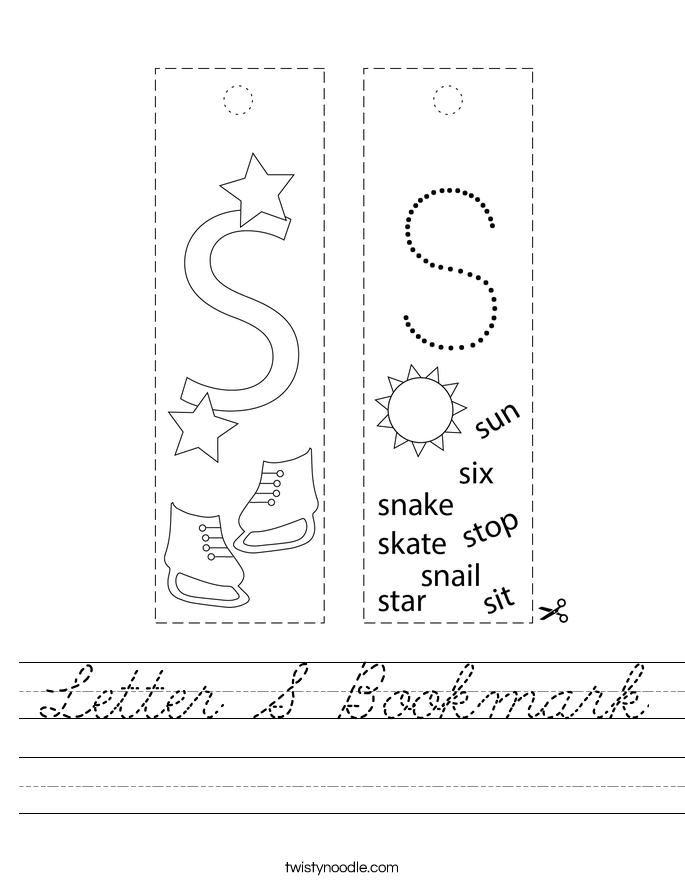 Letter S Bookmark Worksheet