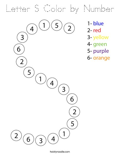 Letter S Color by Number Coloring Page