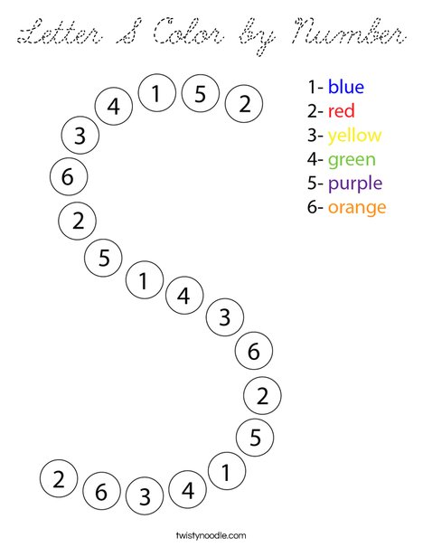 Letter S Color by Number Coloring Page